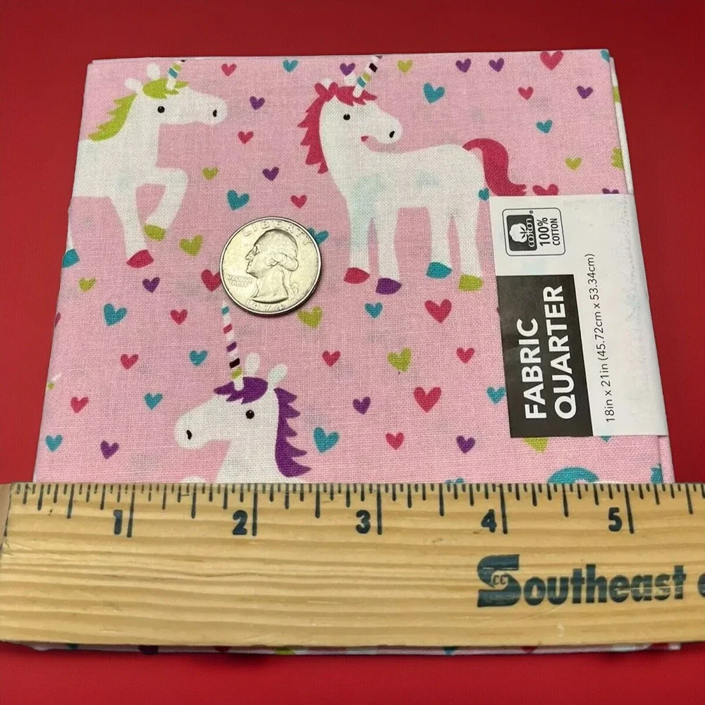 Quilt Craft Fabric 100% Cotton Unicorn & Hearts Pink Fat‎ Quarter Multicolor